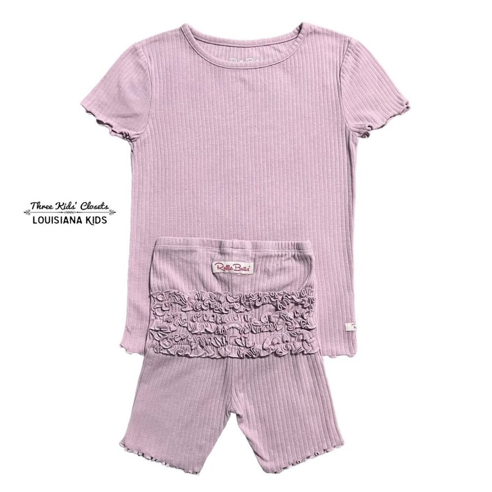 RuffleButts 7Y Lilac Ribbed Ruffles Pajamas Set